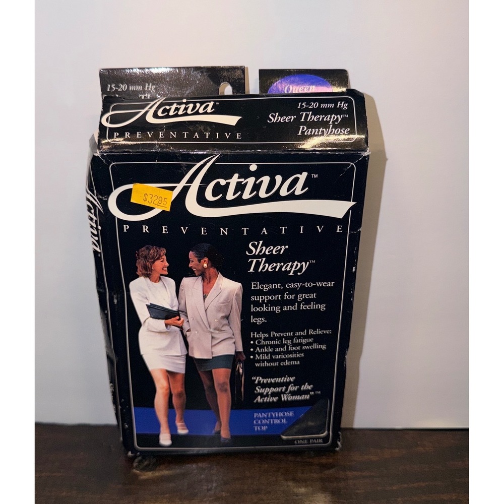 Activa Sheer Therapy Compression Pantyhose Black Queen 15-20mmHg H2165‎ Vintage